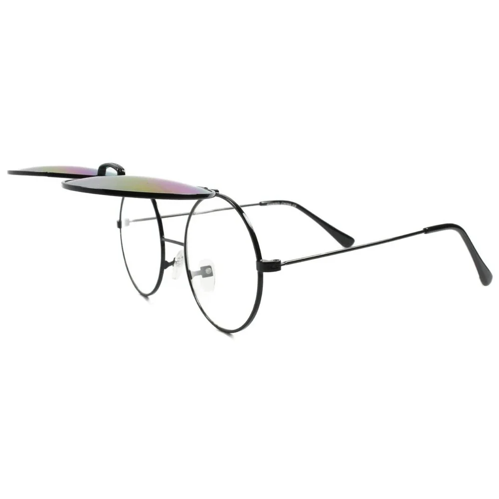 Vintage Retro Hip Steampunk Black Rainbow Mirrored Lens Round Circle Sun Glasses